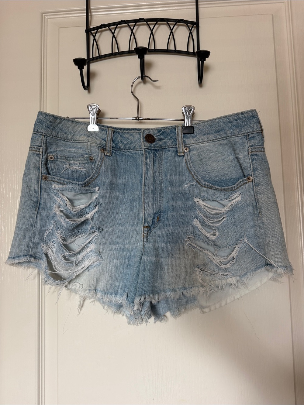 American Eagle Outfitters Light Blue Distressed Denim Shorts
